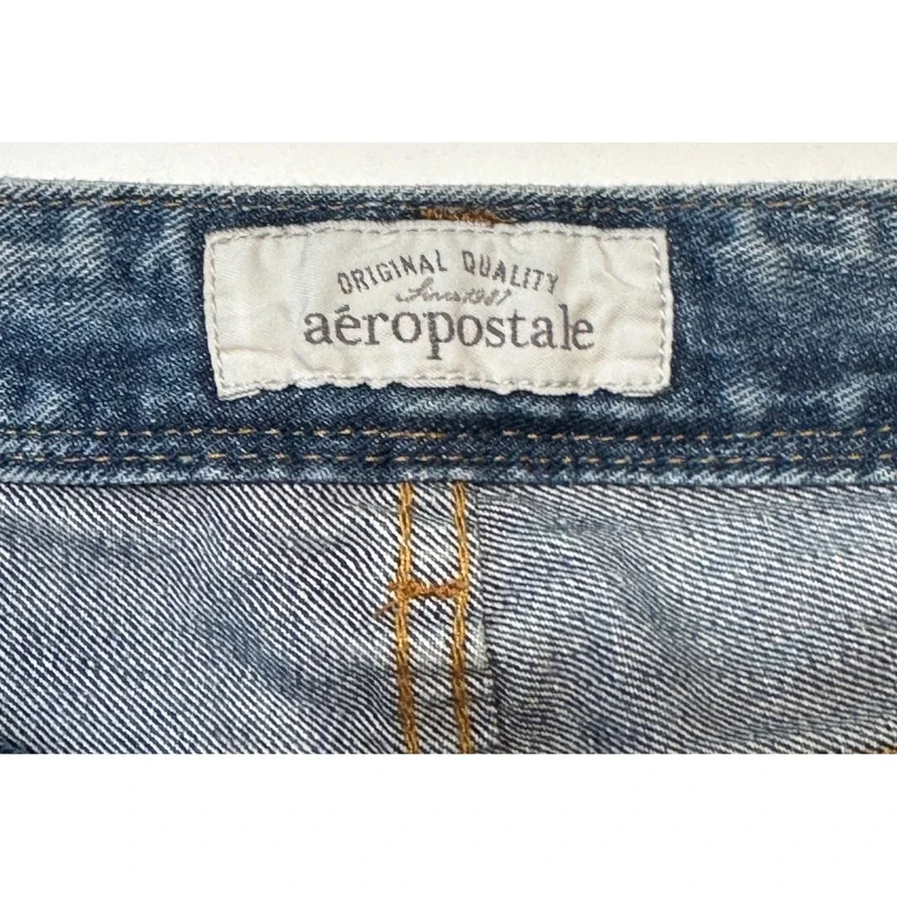 Aeropostale Denim Shorts Womens Size 0 Blue Distressed Cuffed Low Rise Cotton